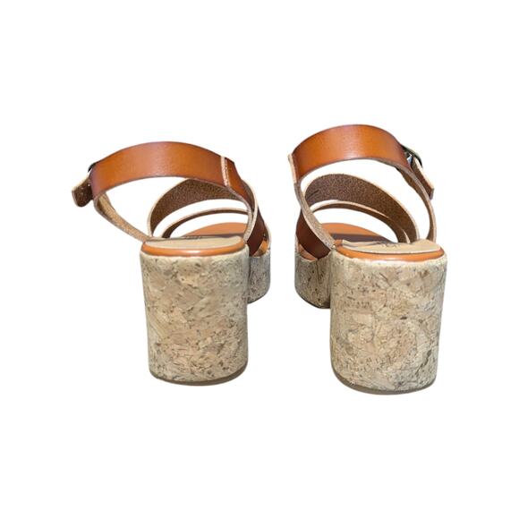 Seychelles Wendy Strappy Cork Platform Sandals Leather Brown Womens 8 Anthro - Picture 2 of 8